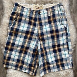 Y2K Hollister Blue Brown Plaid Baggy khaki plaid heavy weight shorts surf style
